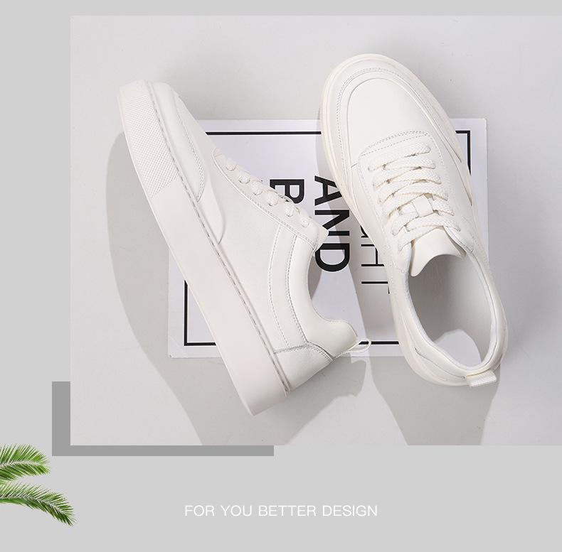 Men's 2025 Autumn Cowhide Leather Casual Sneakers with Thick Soles