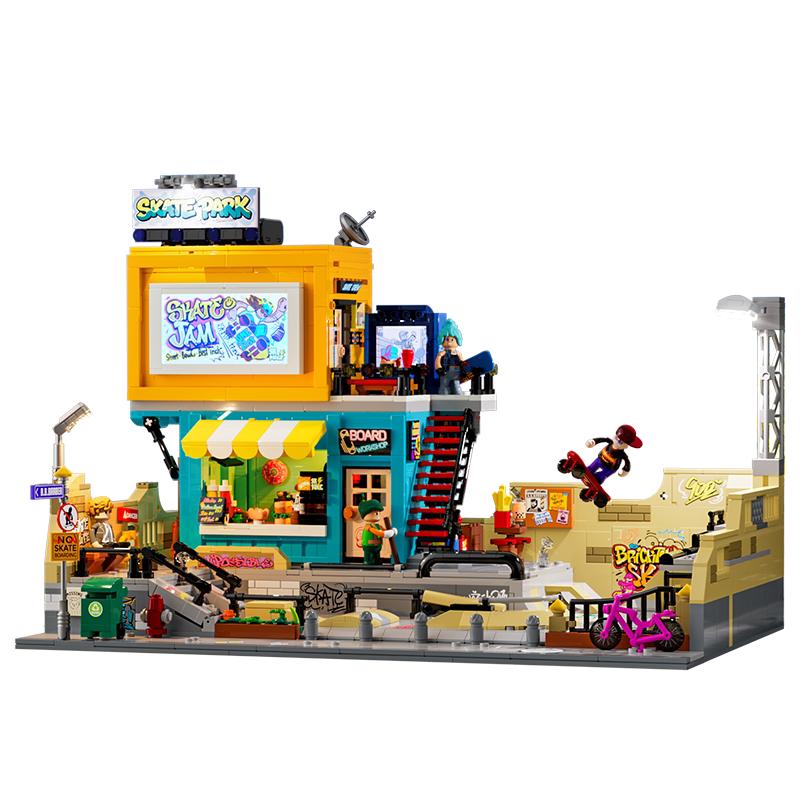 

New American Street Series Skateboard Park Lighting Building Blocks Assembling Toys Desktop Decoration Collectible Holiday Gifts NO BOX