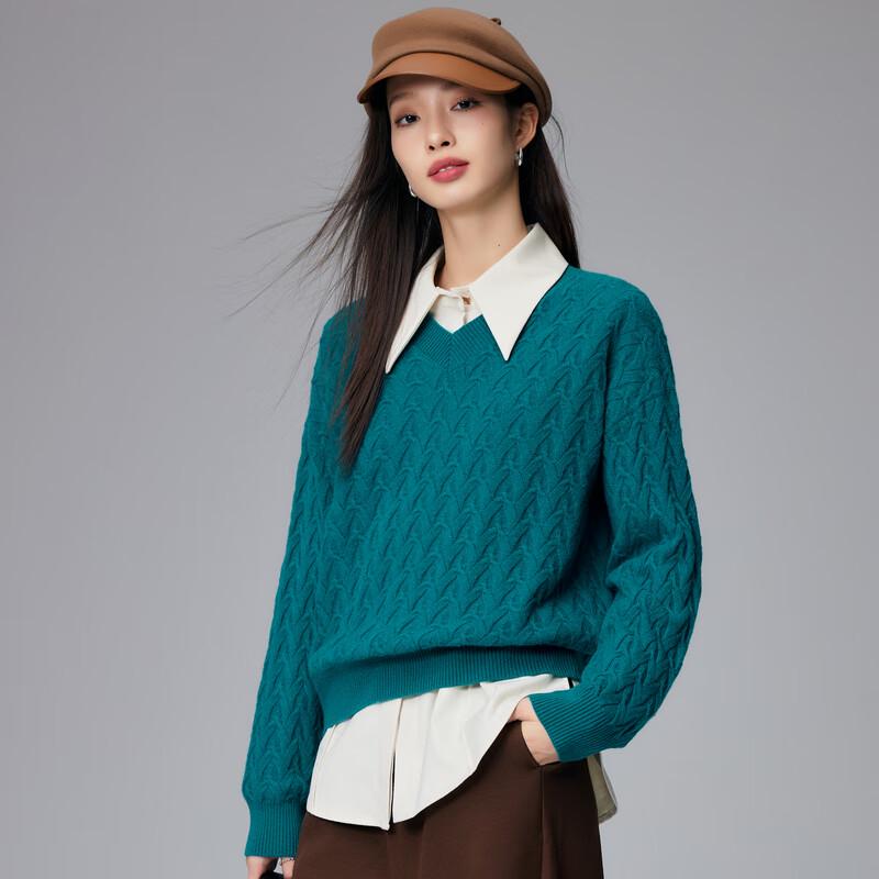 Palo Women's 100% Cashmere V-Neck Cable Knit Sweater