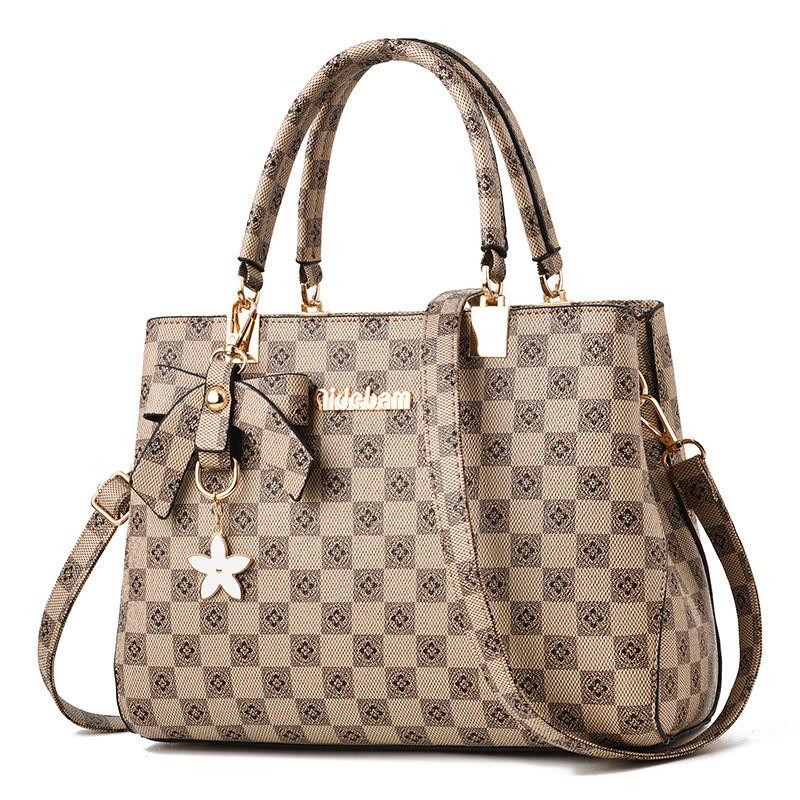 Butterfly Bow Handbag 2023 New Retro Plaid Middle-aged Women's Bag Color-blocking Shoulder Bag Charming