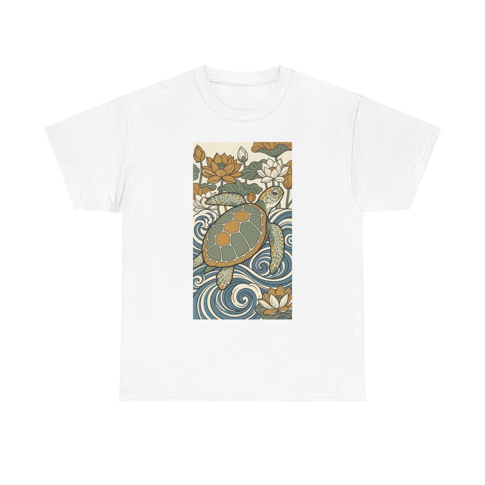 Koi Turtle Floral Waves Tee | Japanese Inspired Turtle Illustration L
