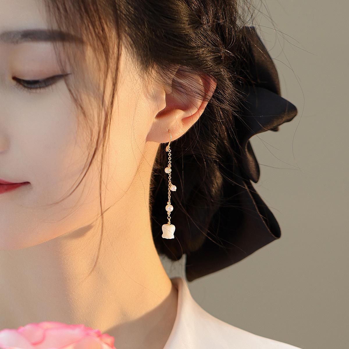 Серьги с жемчугом пресной воды, темпераментные, в стиле ветряных колокольчиков, с раковиной орхидеи, на крючках, китайские антикварные, как у Лю Ифэй, для Hanfu