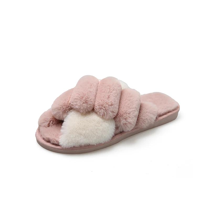 Women Winter House Furry Slippers Fluffy Faux Fur Home Slides Flat Fashion Indoor Floor Shoes Ladies Flip Flops Chaussure Femme