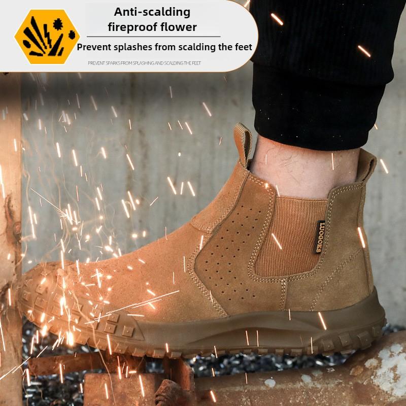 Work Boots for Men Slip On Welding Boots Indestructible Steel Toe Shoes Fireproof Safety Toe Shoes Construction Boots for Welder