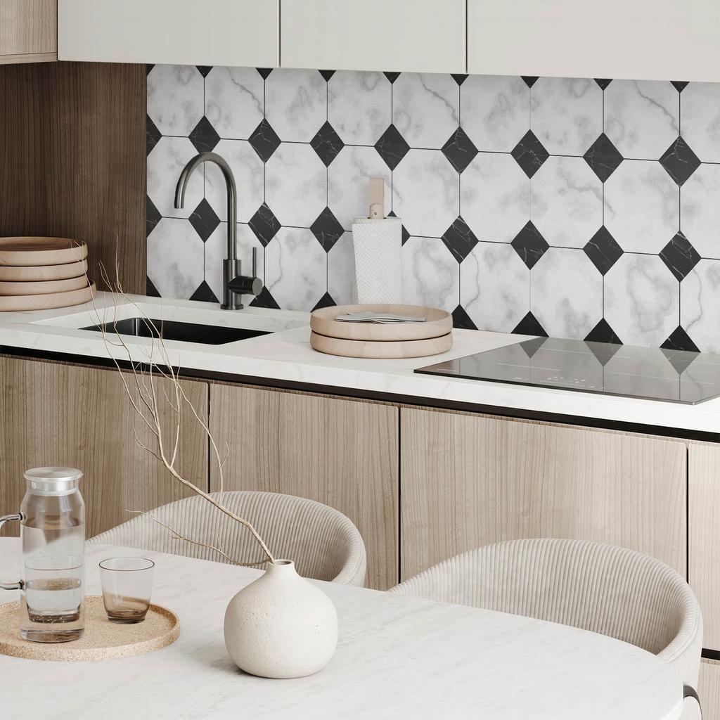 Naklejany Panel Pcv Z Motywem Idealny Do Przedpokoju 100X50 Cm Geometryczne Wzory Płytek
