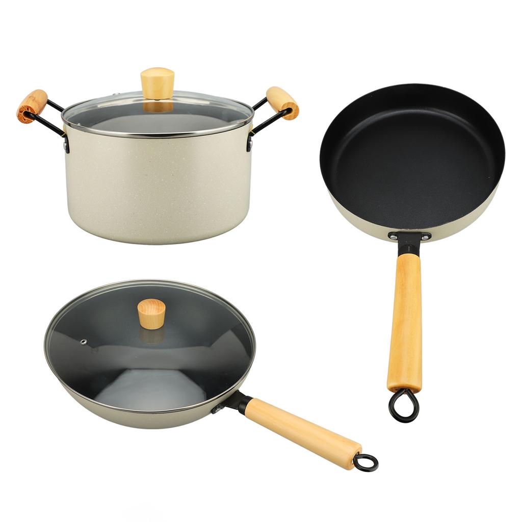 Weißes Maifan Stein Kochgeschirr Set Multifunktional Hochtemperaturbeständig mit Deckeln Flacher Boden