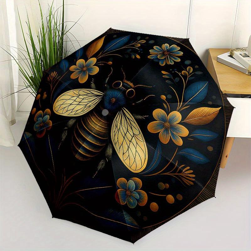

Golden Bee & Floral Mandala Wall Art DecorUmbrella with Cute Design, Portable 3-Fold Compact Umbrella for Men & Women, Valentine s Day Mother s Day Ha
