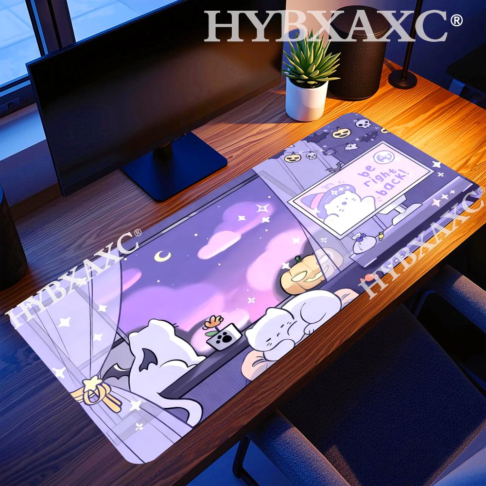 HYBXAXC Cute White Cat and Halloween Design Mouse Pad Gaming Mats Rubber Antislip Durable Desk Accessories Keypad Desktop Pads