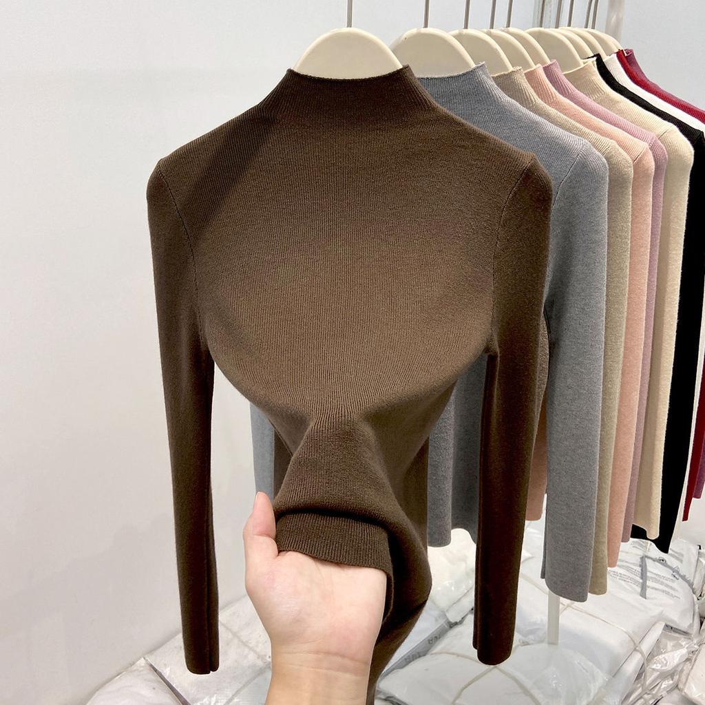 Stacked Semi-turtleneck Sweater Bottoming Shirt Solid Color Simple Versatile Long-sleeved Top Autumn and Winter Soft Waxy Inner Knitted Sweater Women