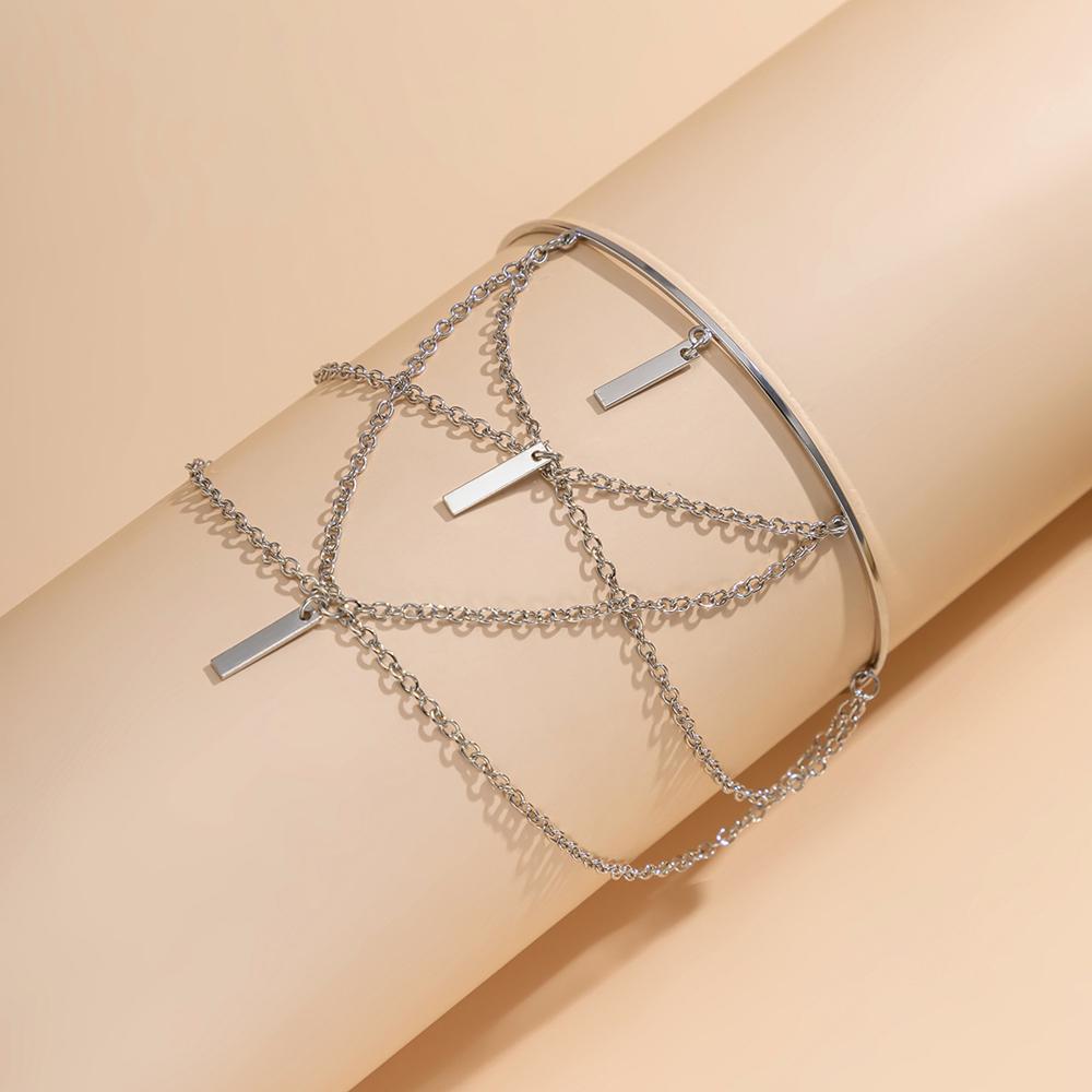 Offenes Vintage-Armband, mehrschichtiger Quastenanhänger, Manschettenarmbänder für Frauen, langer Kettenschmuck