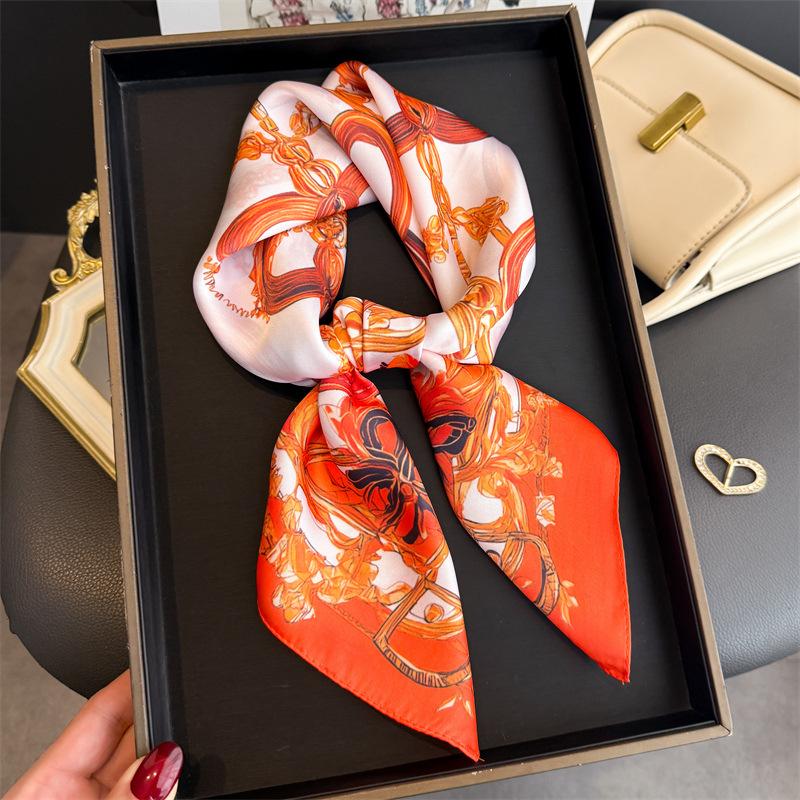 Fashion Floral Print Silk Shawl Square Scarf for Women Soft Satin Neckerchief Female Hair Bands Ribbon Headband Bandana 70X70CM