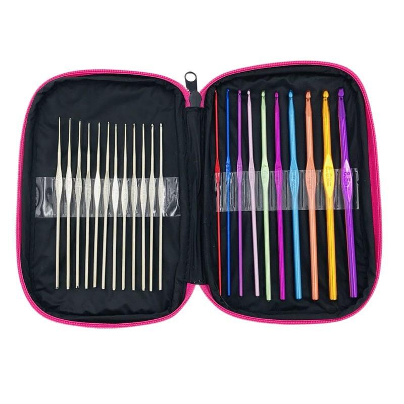 100PCS Needle Colored Aluminum 22 Piece Metal Crochet Hook 100 Piece Set, Yarn Crochet Bag