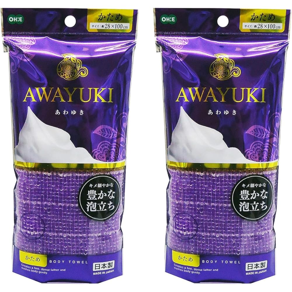 Ohe Body Towel Purple 28cm x 100cm Firm Texture Rich Lather Body Wash Towel Made in Japan 1 Piece Set