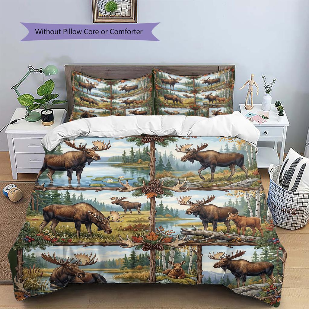 Retro Oil Painting Animals Pattern Bedding,Quilt Set Quilt Cover Pillowcase Home Birthday Gift (1 * duvet cover + 2 * pillowcase, without core)