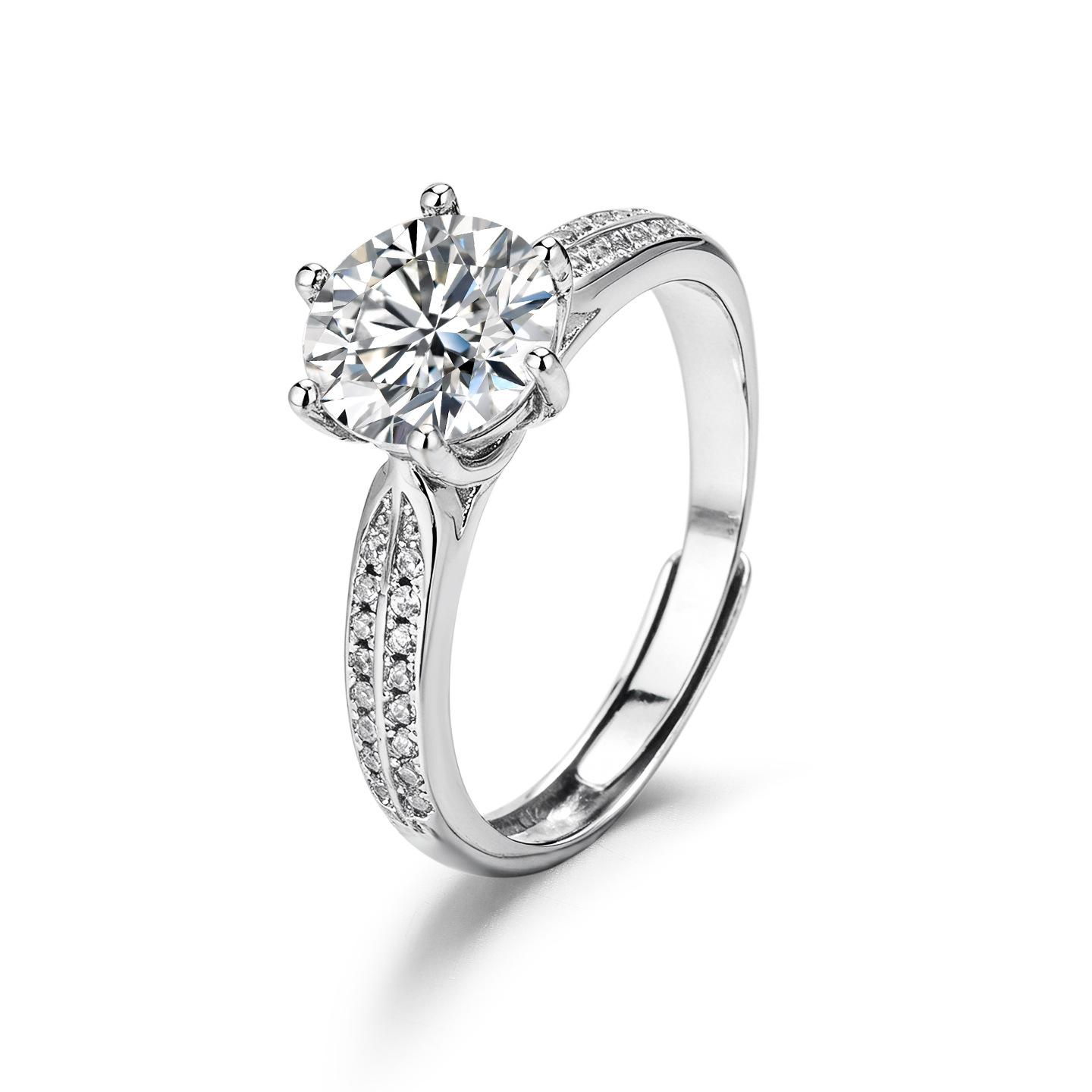 

6.5mm Round Cut Solitaire Double Row Pave Band Moissanite Adjustable Open Ring S925 Sterling Silver For Women 6.5mm білий