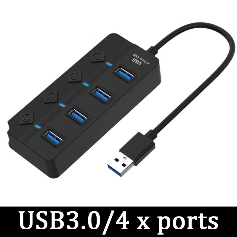 4 In 1 USB 3.0 Hub 7 Port With LED Indicator Independent Switch Control For Laptop Flash Drive Hard Disk Printer Camera Keyboard
