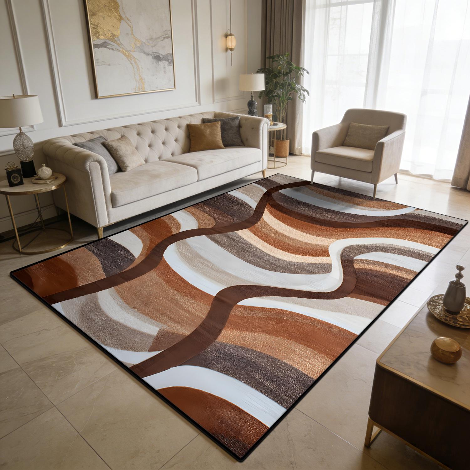 

Modern Light Luxury Style Large Living Room Rugs Curve Art Decoration Home Machine Washable Carpet Bedroom Baby Crawling Mat 50x80cm