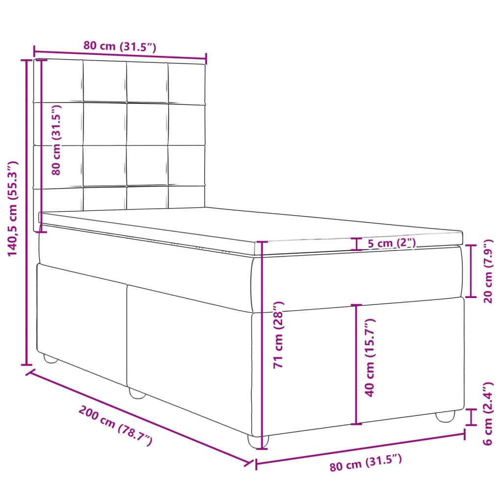 Box Spring Bed with Mattress Taupe 80x200 cm Fabric