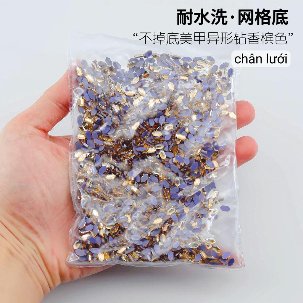 Mesh Bottom Nail Art Diamond, Champagne Special-Shaped Diamond, Small Size, No Bottom Nail Drill, Washable Flat Bottom Special-Shaped Whole Batch