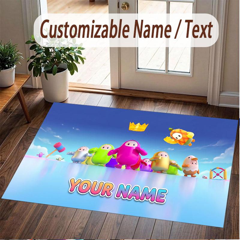 Custom Name Text Crystal Velvet Rug,Fall Guys Soft Plush Decorative Non Slip Floor Carpet