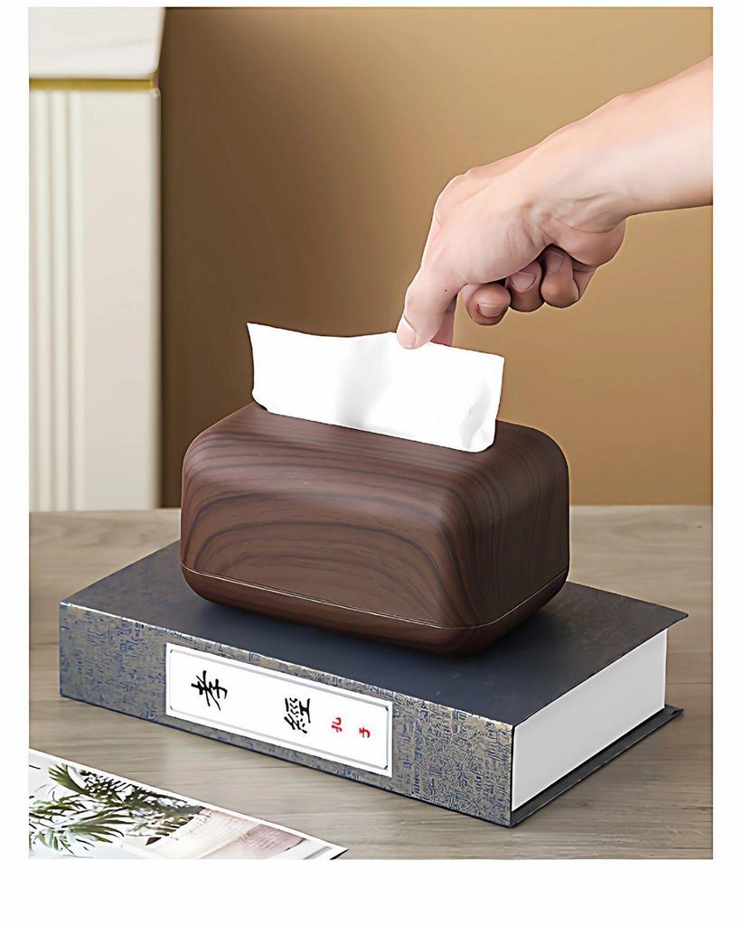 Faux Walnut Chinese-Style Tissue Box for Home, Dining Room, Living Room, Coffee Table, Hotel, B&B Storage
