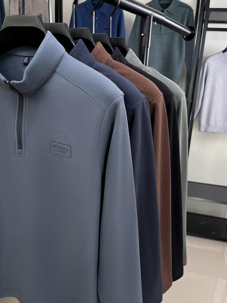 Herrställ med ståkrage, enfärgad, långärmad, varm baslager-t-shirt