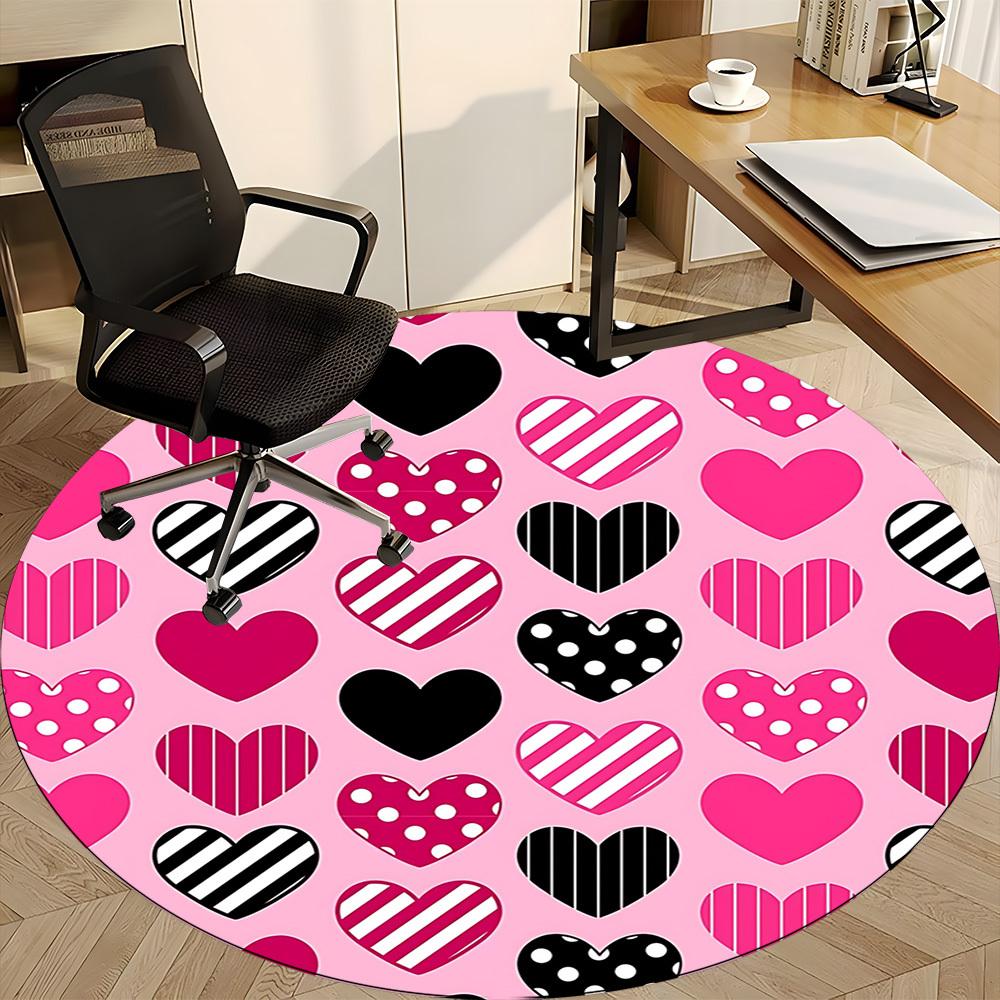 1pc Heart Pattern Office Round Rug, Non-slip, Soft and Durable Office Rug for Interior Decoration, Perfect for Office, Beautiful Decoration yy26032406