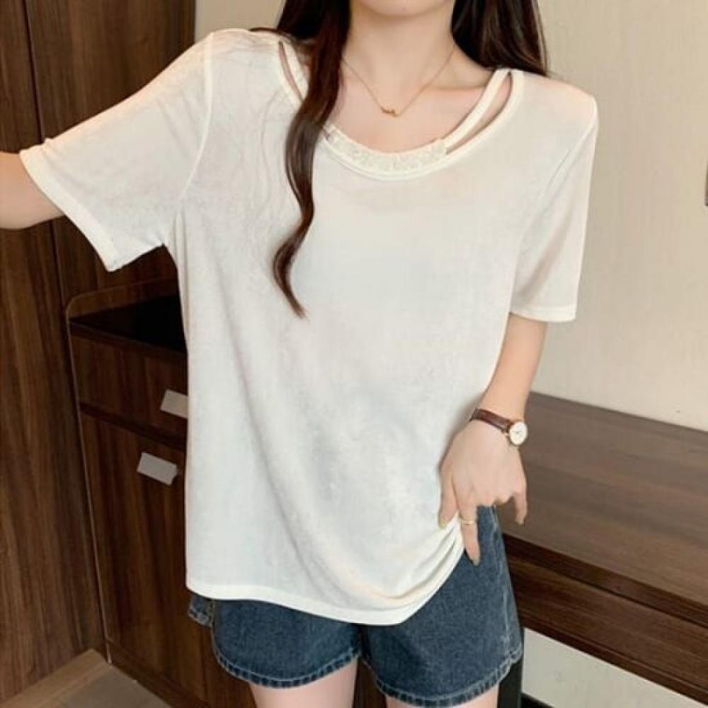 Navava Women Simple Daily Bead PoinT ShorT Sleeve T shirT nT2459