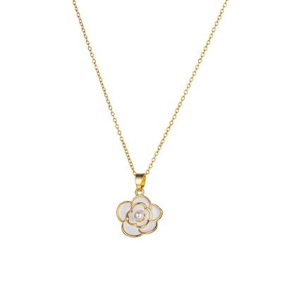 2026 Collier Pendentif Camélia Émail Vintage - Élégante Chaîne Clavicule Fleur Blanche Perle pour Femmes Bijoux de Luxe Léger