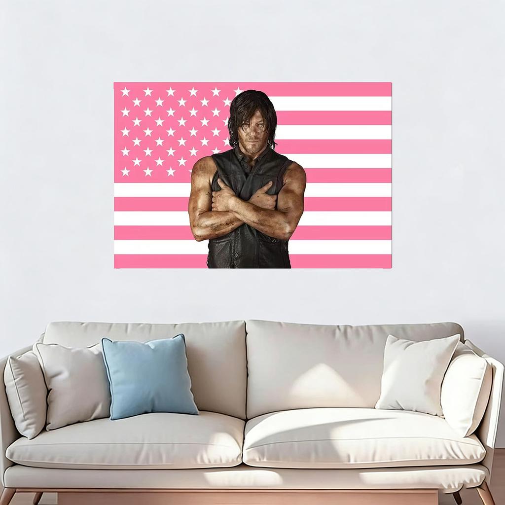 Norman Reedus Daryl Dixon Flag  The Walking Dead Poster Pink US Flag Tapestry Bohemian Style Wall Hanging Home Decor with Flat