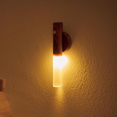 Motion Sensor Suitable for and As a Stylish Wooden Interior Lamp with Warm Wood-grain Light, 3-color Switching, Battery-operated, Adhesive,