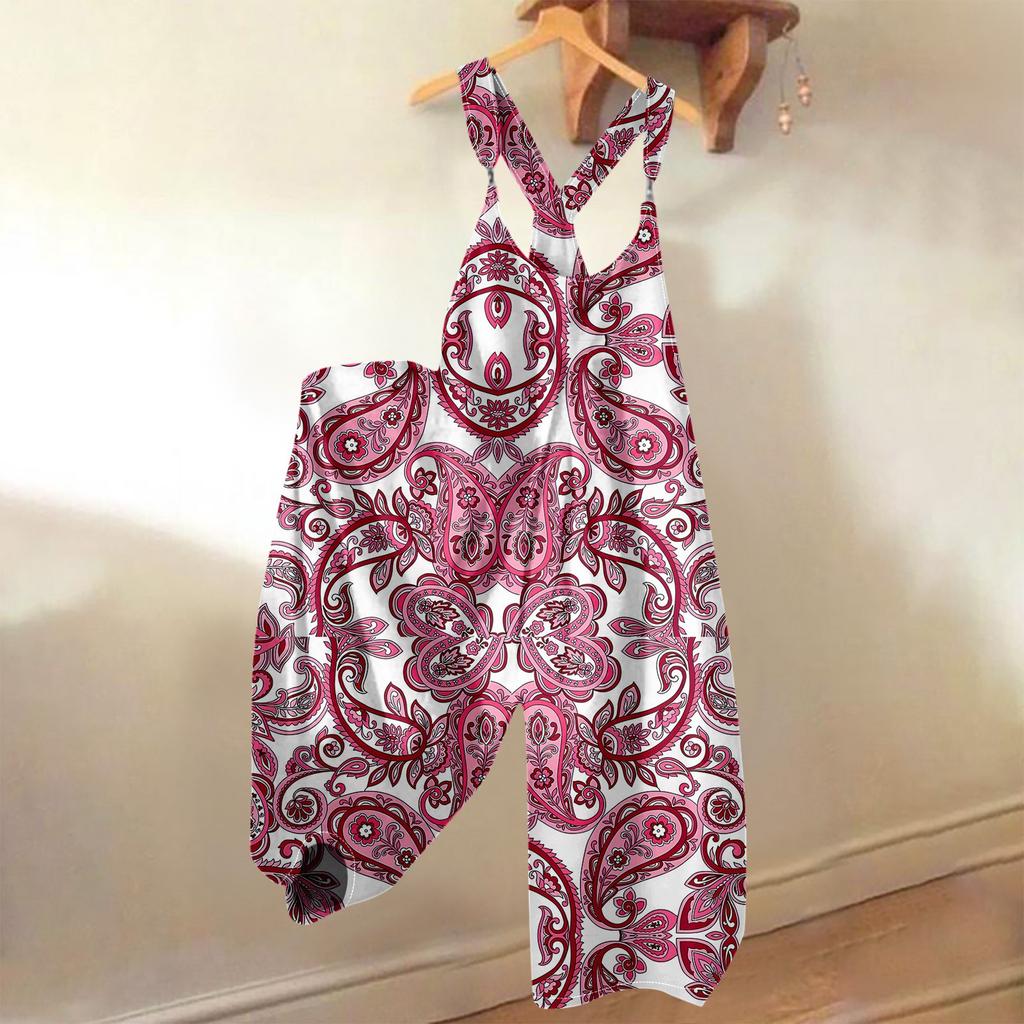 Damen Sommer Overalls Blumendruck Vintage Jumpsuit (Nicht verstellbare Träger)