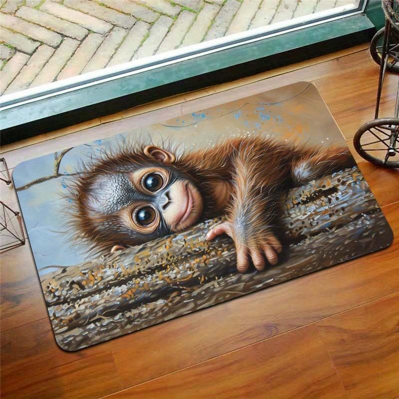 1Pcs Anti Fatigue Kitchen Rugs, Monkey Print Waterproof Non-Slip Thick Cushioned Kitchen Mat Heavy Duty Comfort Standing Mat for Kitchen