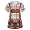 Womens V Neck Short Sleeve Work Shirt with Pockets Oktoberfest Print Top for Caregivers Nursing Uniforms Plaid Pattern Design