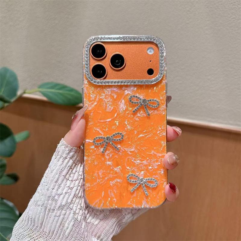 

Rhinestone Marble Pattern Phone Case for iPhone 17 Pro Max, Apple 16 Bowknot, and 15 Plus Simple 14. 15 Pro оранжевый