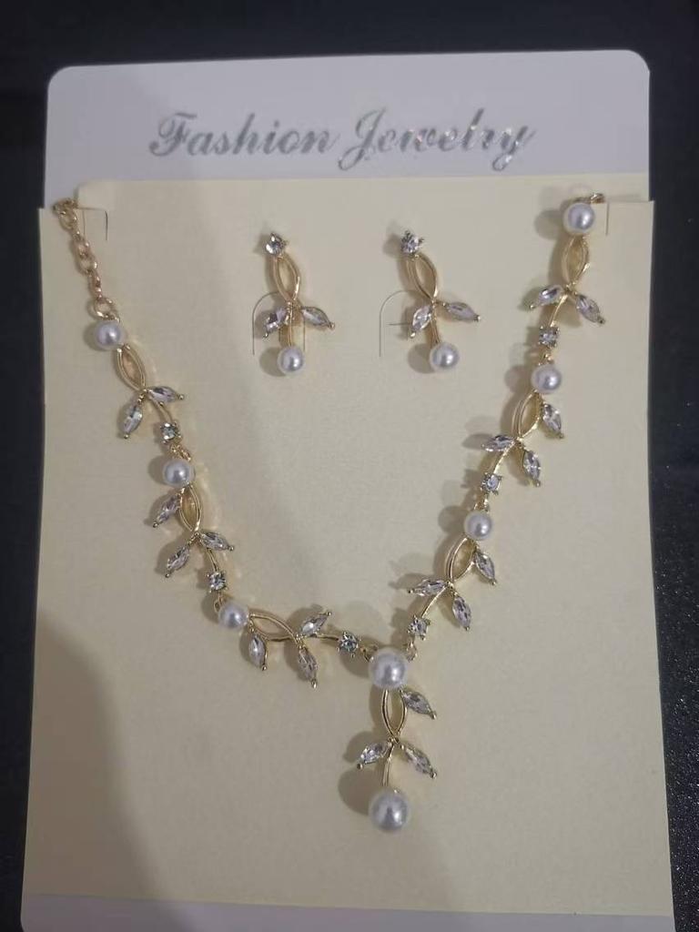 Alloy Rhinestone Wedding Necklace Earrings Bridal Wedding Accessories Banquet Ladies Jewelry