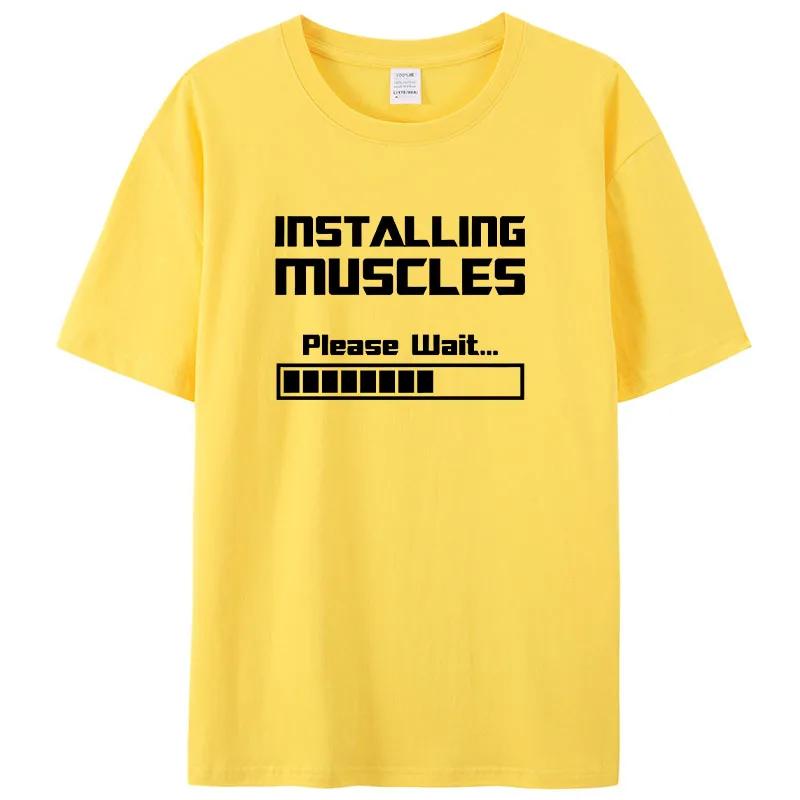 Summer New T-shirts Installing Muscles Please Wait Loading Bar Funny Print T-Shirt Men Women Cotton Short Sleeve Cool Tees