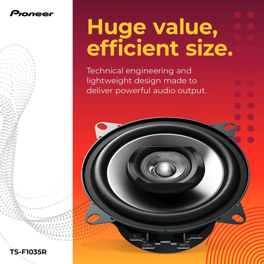 Pioneer TS-F1035R 2-Way Coaxial Car Audio Speakers - Full Range 4" Round Speakers, 150W Max Power (Pair)