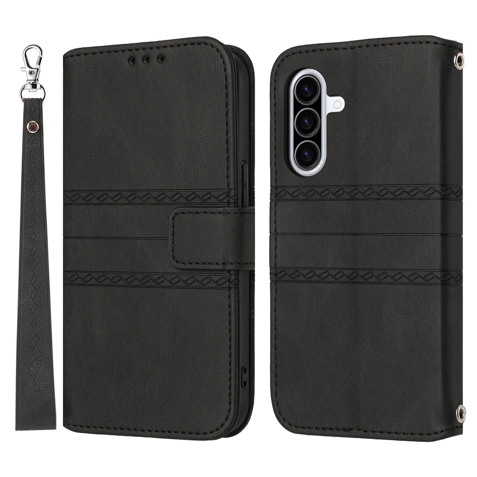 

For Samsung Galaxy A26 5G Case Wallet Skin-Touch Leather Imprinted Phone Cover Black