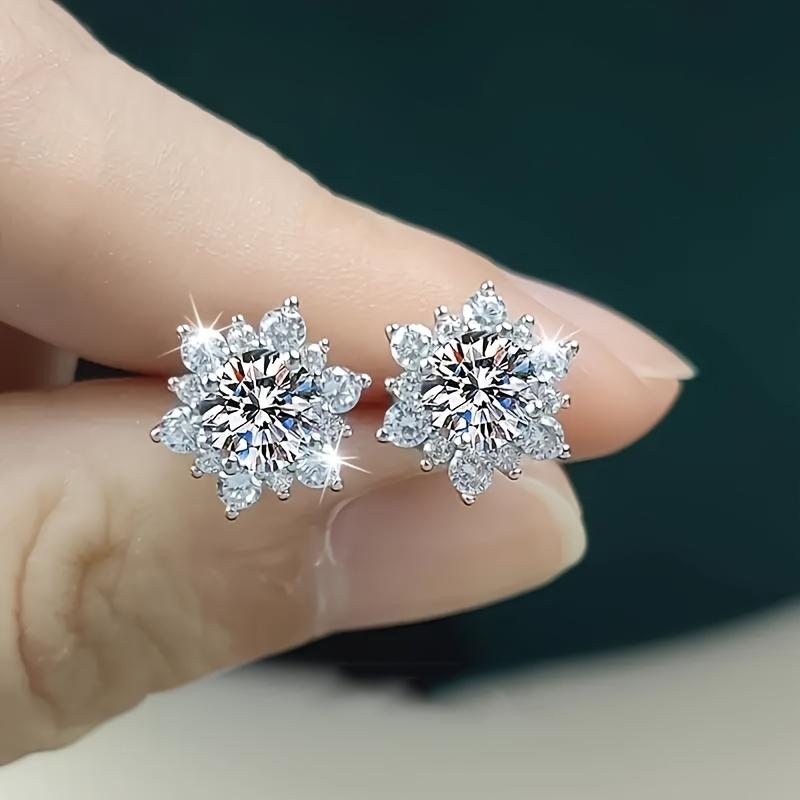2 Pairs Fashion Snowflake Zircon Stud Earrings Elegant Sparkling Jewelry For Women