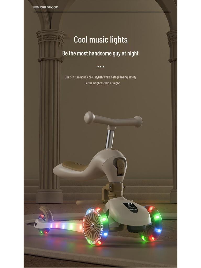 6-in-1 Children's Flashing Scooter: Push, Sit, or Pedal for Ages 1-5