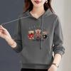 Women's Pure Cotton Bear Print Hooded Pullover Sweatshirt, Long Sleeve, Niche Design, New Spring & Autumn Style