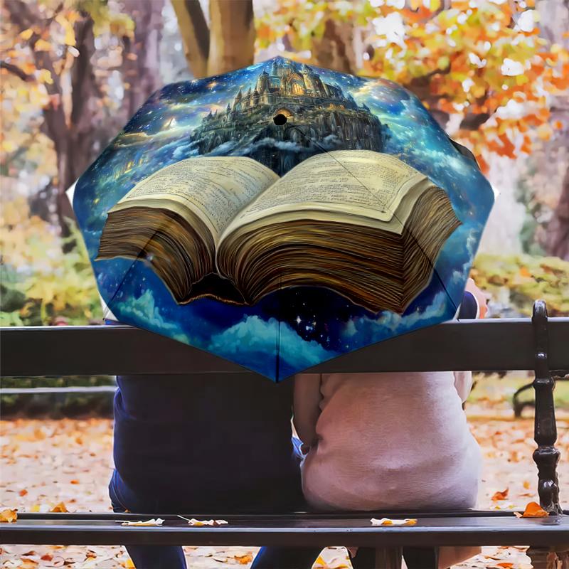 Dreamy Garden Castle Pattern, Automatic Folding Umbrella, Portable and Foldable Design, 8 Ribs, a Christmas or Birthday Gift.