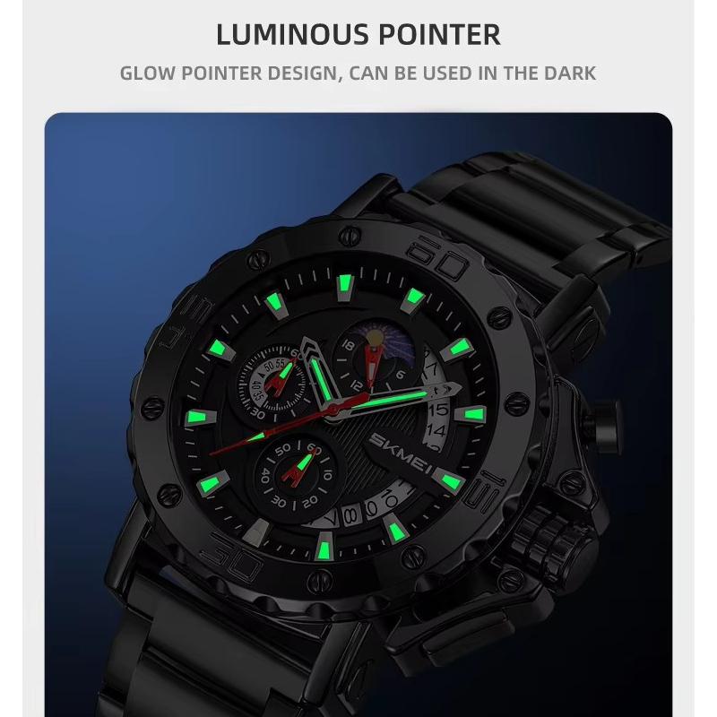 Luxury Quartz Waterproof Watches Multifunction Date Display Watch for Men Luminous Hands Stainless Steel