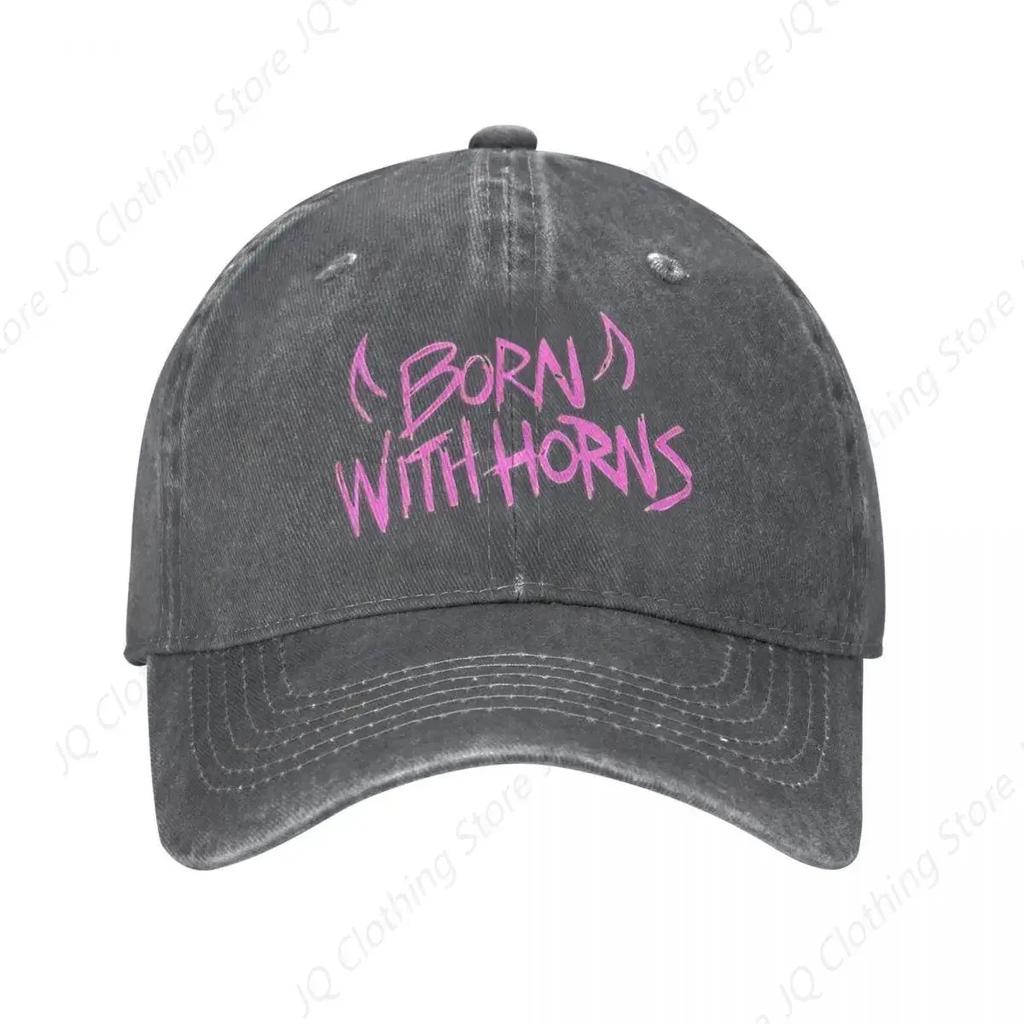 MGK Born With Horns Baseballkappen für Herren und Damen, verwaschene Kappen mit Used-Look, Vintage, für Outdoor, alle Jahreszeiten, Snapback