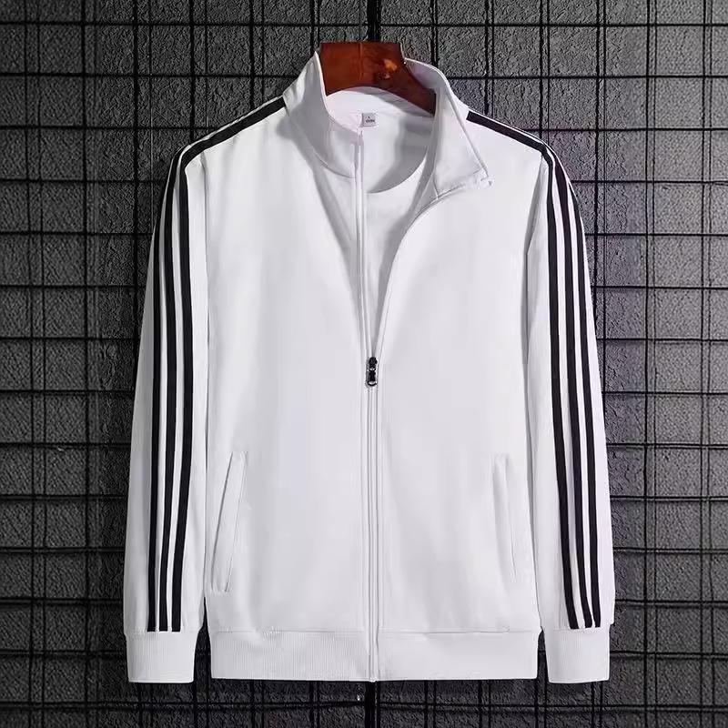 Spring and Autumn Large Casual Three-Bar Sweatshirt - Stand-Up Collar Solid Jacket