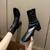 Women's Fashion Chunky Ankle Boots Autumn New Fashion Pointed Toe Square Head Short Thick Zipper Comfortable Non-slip Goth Boots