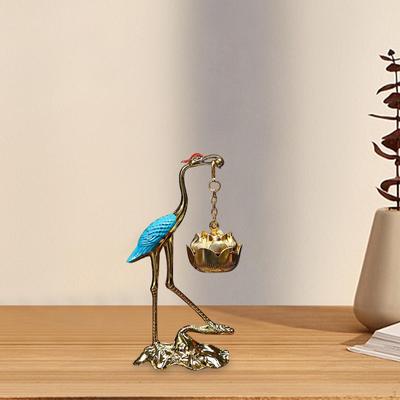 Alloy Crane Hanging Incense Burner 5.3inch Tall Elegant Diffuser Handmade Desktop Decoration