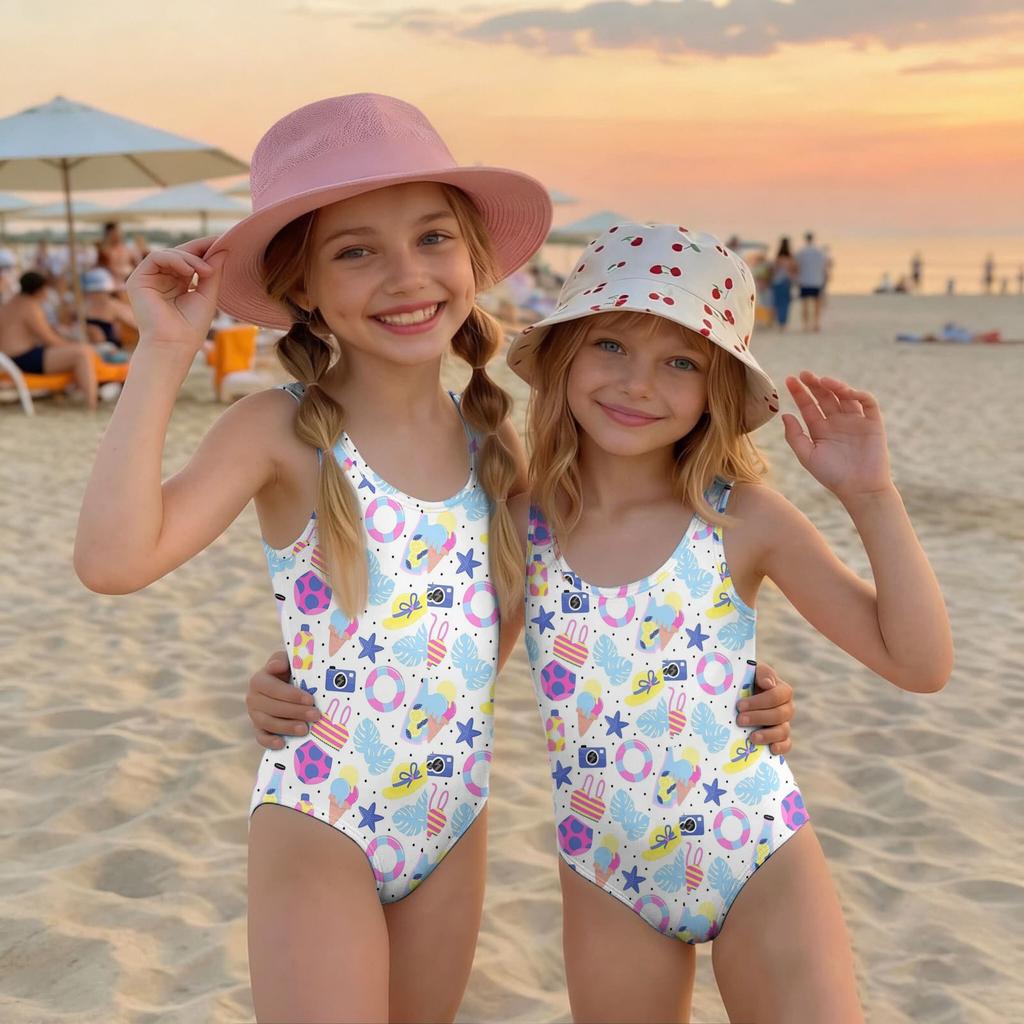 Costume Intero da Bambina Estate Stampa Hawaiana Costumi da Bagno Leggeri Comodi per Bambini Festa in Piscina Attività Acquatiche