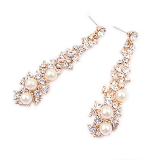 Elegant Fashion Women Pearl Rhinestone Dangle Chandelier Drop Earrings Jewelry